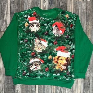 🎄🎅 Freeze Christmas Festive Cat and Dog Crewneck Sweatshirt Women Size 2XL - G